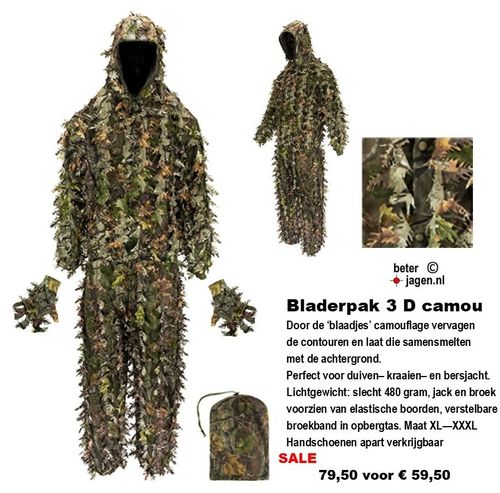 Bladerpak, 2 delig, mt M - L 3 D camouflage